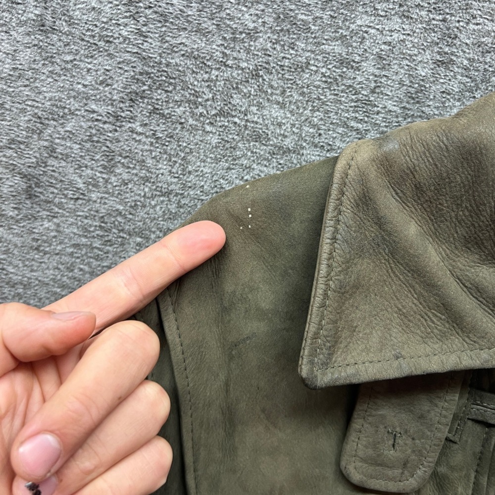 Vintage Burberry Suede Leather Duffle Toggle Coat Olive Green Jacket Womens - Picture 5 of 16